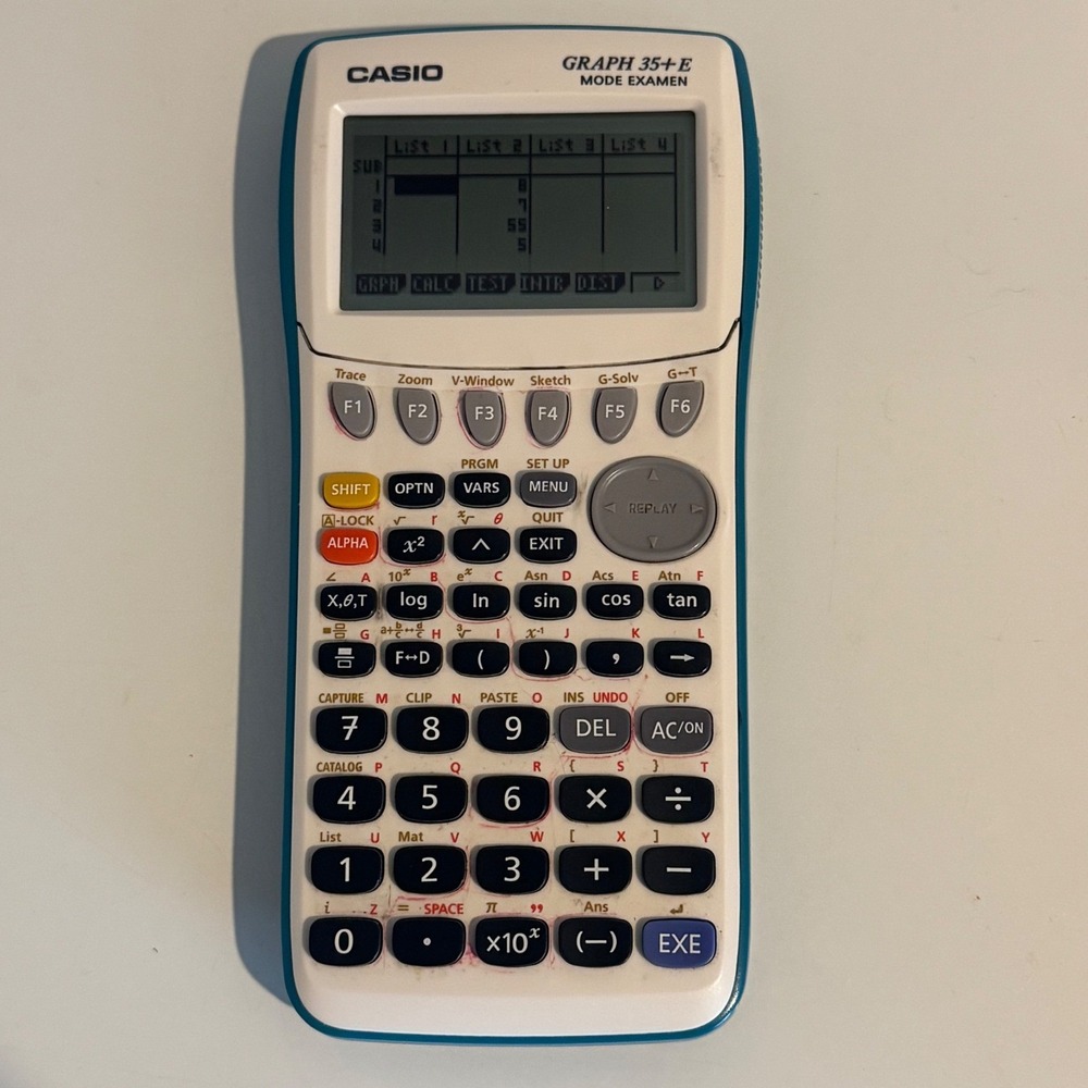 Casio Graph 35+E Mode Examen Graphing Calculator White Blue Handheld Student